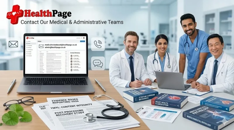 The HealthPage professional communication hub, showing a dedicated multi-disciplinary Medical Review Board collaboratively managing administrative and clinical peer-review inquiries.