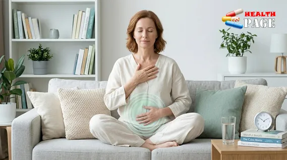Person using slow breathing and hydration to calm throat palpitations