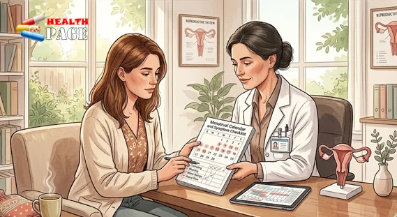 Clinician discussing recurrent watery pink menstrual bleeding and symptoms with a patient