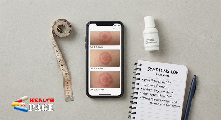 Smartphone photos and skin care items used to monitor a non-itchy red skin patch
