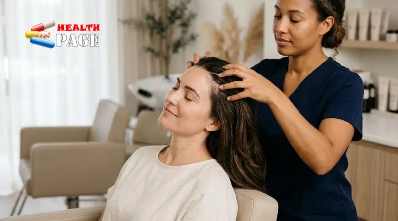 Woman receiving a gentle scalp massage from a hair-care professional