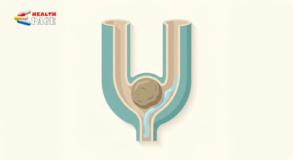 Flat illustration of a tube with a solid plug in the middle and a thin stream of liquid flowing around it, representing overflow diarrhoea