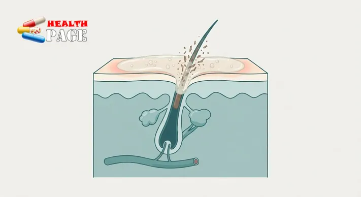 Cross-section illustration of skin showing a hair shaft softening under a layer of depilatory cream with the top skin layer highlighted