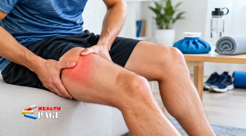 Adult holding a painful thigh muscle after a strain