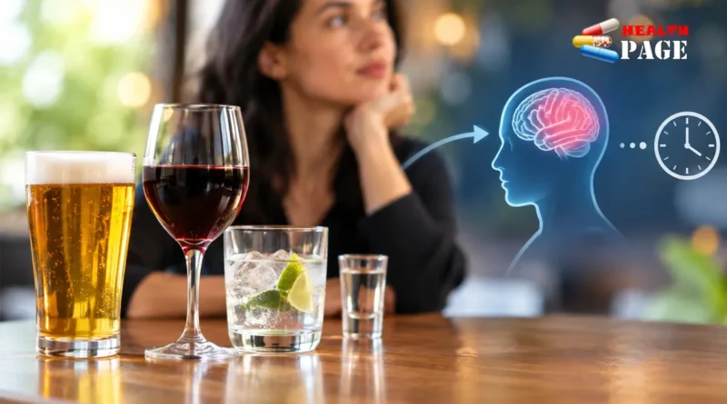 Alcoholic drinks on a table illustrating how alcohol affects the brain and how quickly its effects may begin.