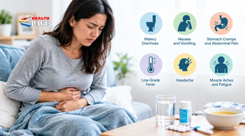 Common stomach flu symptoms include diarrhoea, nausea, vomiting, abdominal cramps, fever, headache, and fatigue.