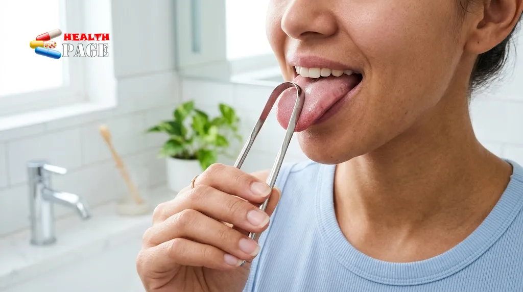 A stainless-steel tongue scraper used for daily oral hygiene.