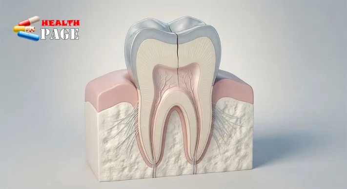 Cross-section illustration of a molar with a vertical crack extending from the chewing surface toward the root and pulp